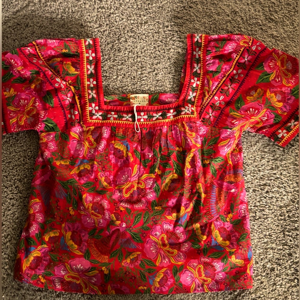 Sezane x Farm Rio new red flower blouse size 40 eur